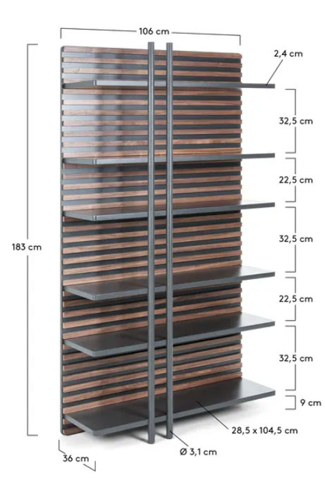 Estanteria Brownie chapa de nogal 106x183 cm