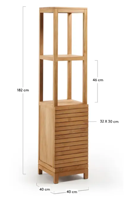 Estantería de madera maciza de teca 40x182 cm