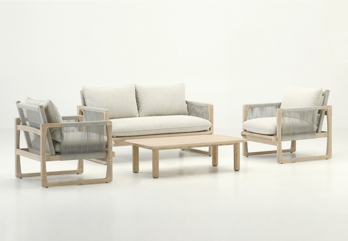 Glacier sofa 2 plazas madera acacia cuerda beige