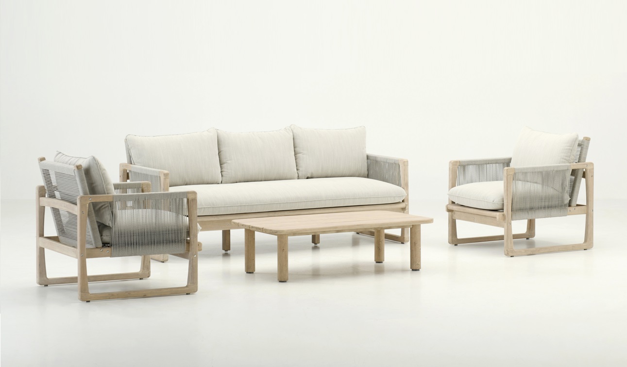 Glacier sofa 3 plazas madera acacia cuerda beige