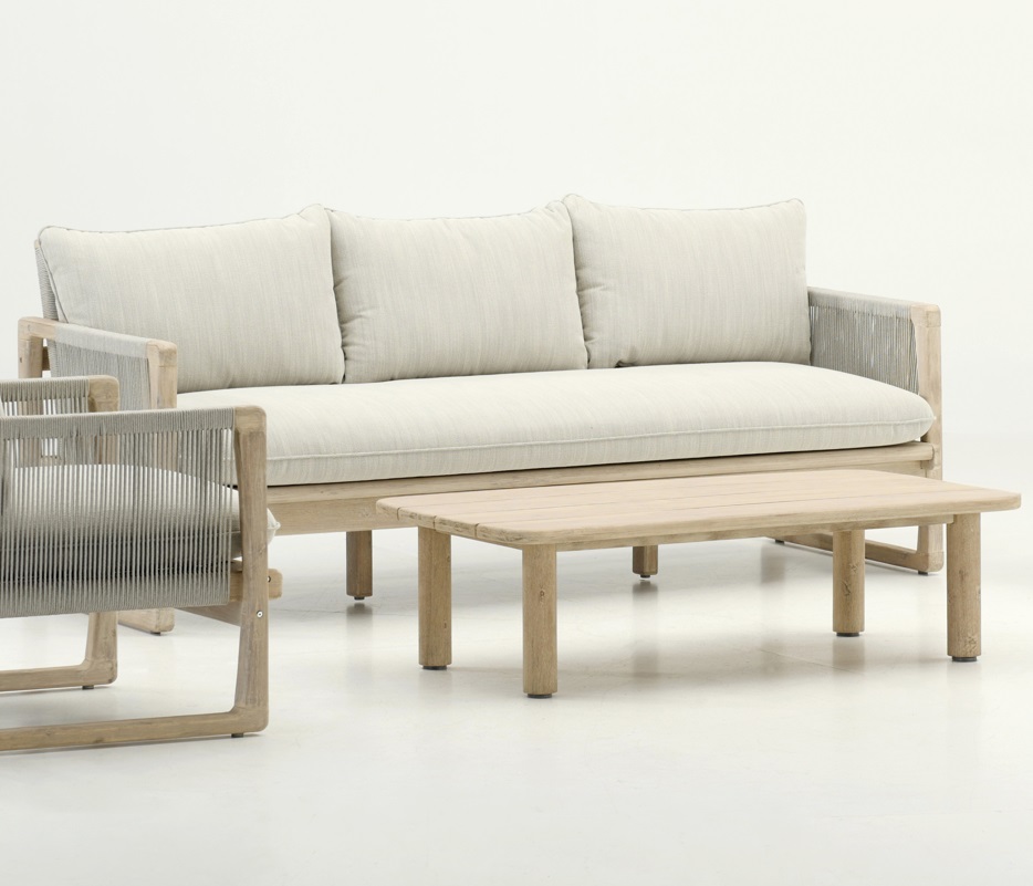 Glacier sofa 3 plazas madera acacia cuerda beige