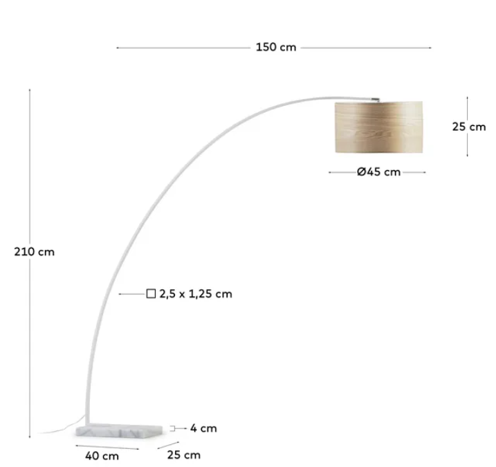 Lampara de pie arco pantalla madera fresno base marmol