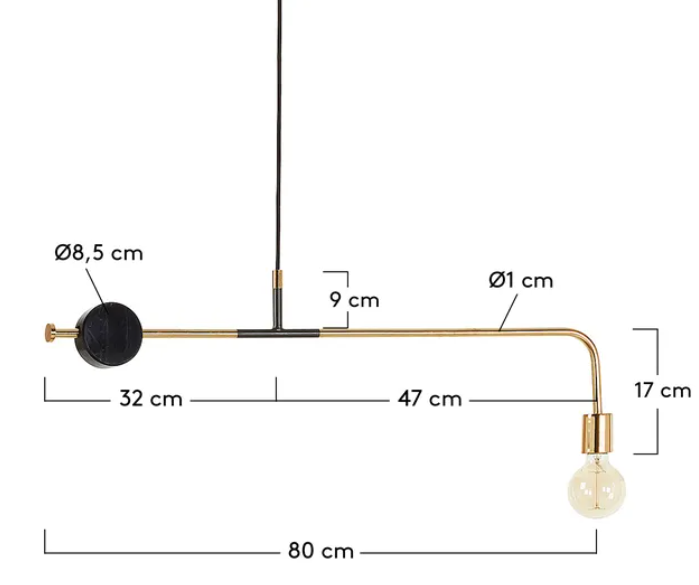 Lampara techo Julia de acero y mármol negro 80 cm