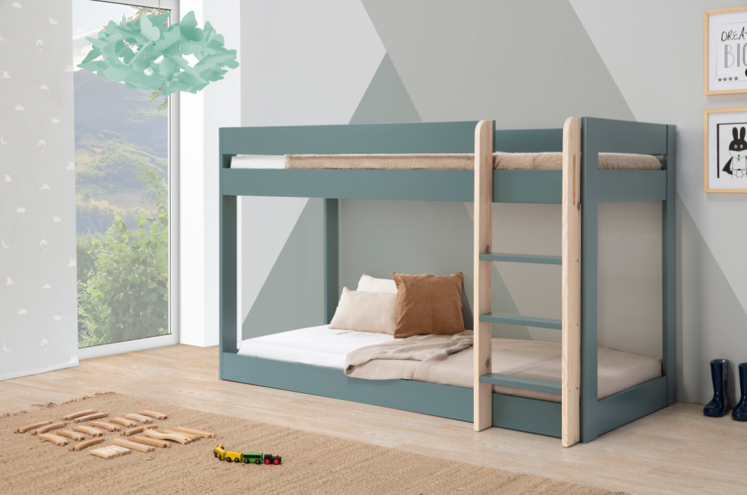 Cama litera Montessori verde petrol 90x190