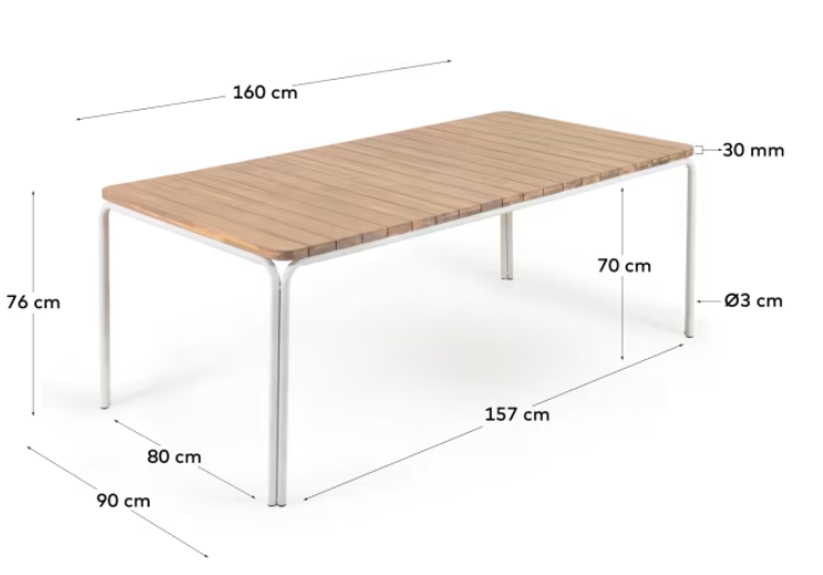 Mesa Salma madera maciza acacia y acero blanco 160x90cm 160x90cm