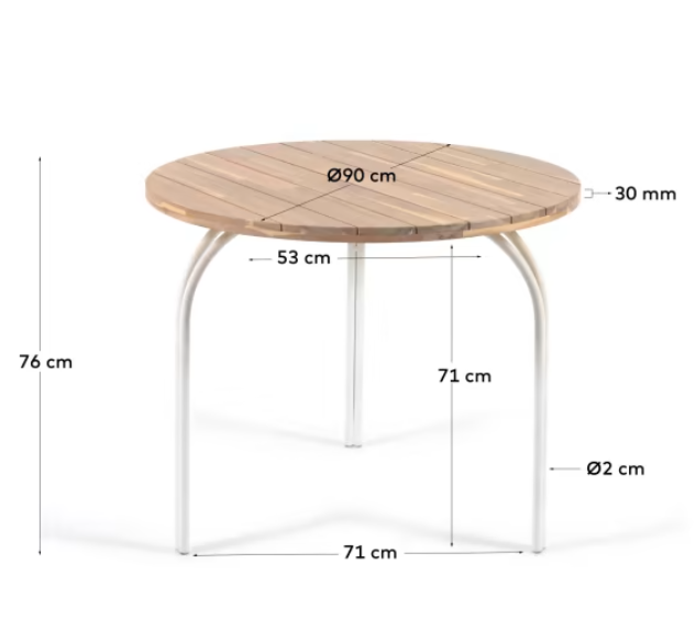 Mesa redonda Salma madera maciza acacia y acero blanco 90cm