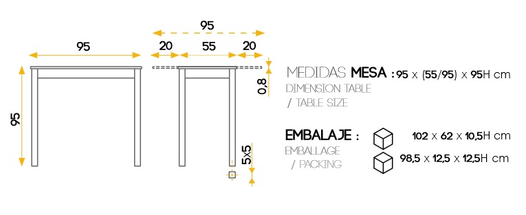 Mesa de cocina alta extensible Praga cristal morado