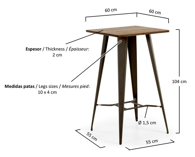 Mesa alta de bar estilo industrial tolix metal grafito sobre madera