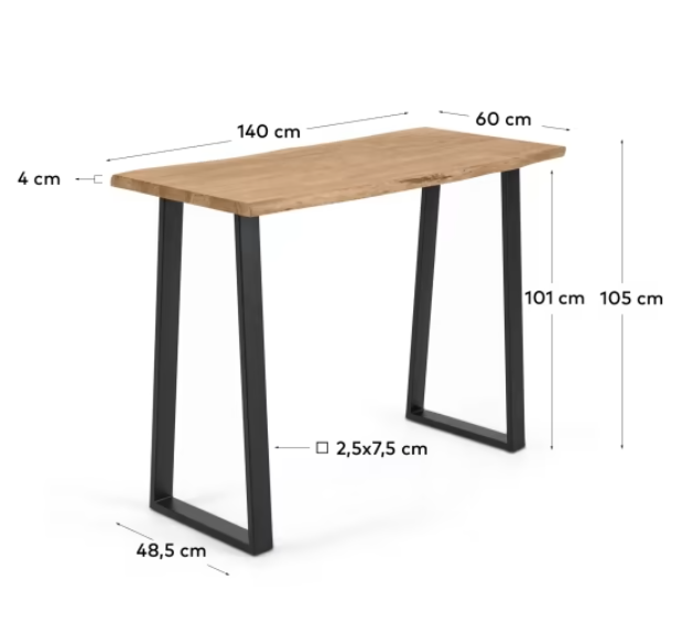 Mesa alta wave madera acacia natural metal 140x60cm