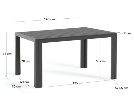 Mesa de exterior Stella aluminio negro 140x70cm