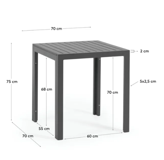 Mesa de exterior Stella aluminio negro 70x70cm