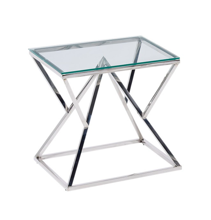 Mesa auxiliar Keops acero inoxidable cristal 60x50 cm