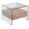 Mesa auxiliar cristal transparente cajon roble 50x50