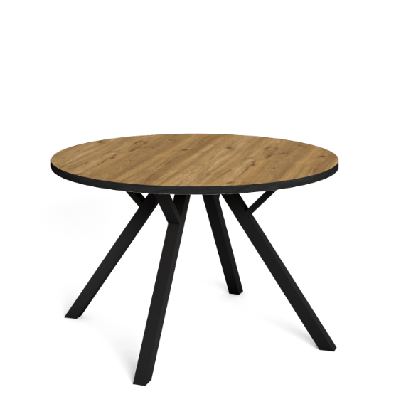 Mesa de comedor redonda Beni natural bocamina y patas en metal negro 120cm