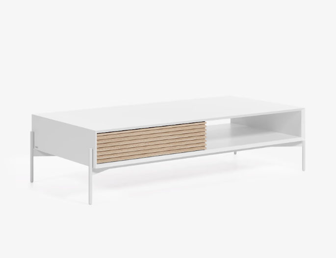 Mesa de centro Aurora chapa de fresno y lacado blanco 124x70 cm