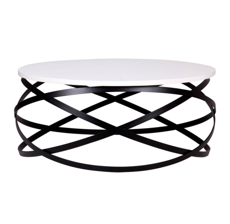 Mesa centro Dario madera blanco y metal negro 80 cm