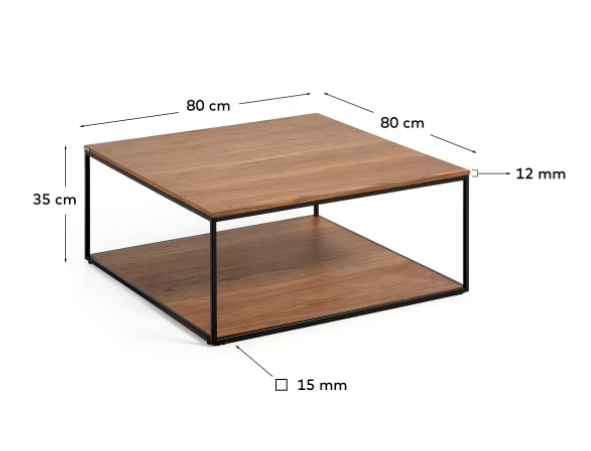 Mesa de centro Nofre chapa de nogal y metal negro 80x80cm