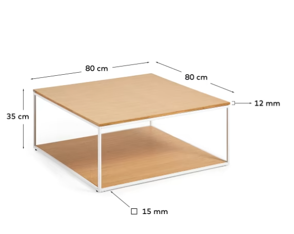 Mesa de centro Nofre chapa de roble y metal blanco 80x80cm