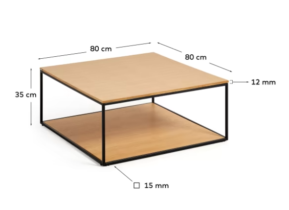 Mesa de centro Nofre chapa de roble y metal negro 80x80cm