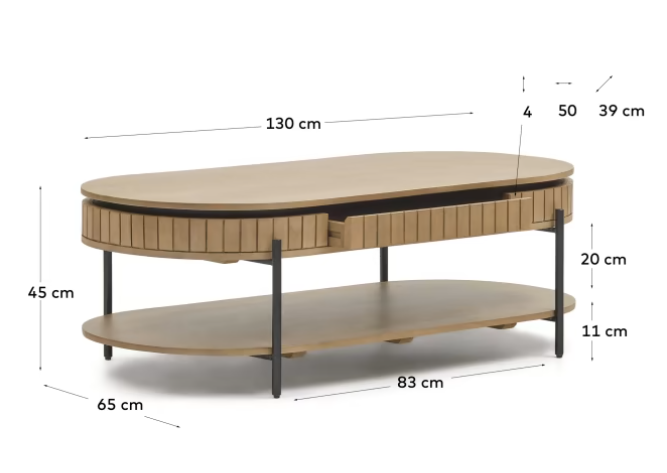 Mesa de centro London madera maciza de mango 130x65cm