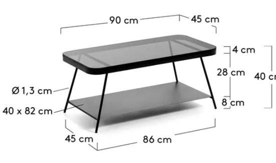 Mesa de centro Alexa cristal gris ahumado 90x45cm