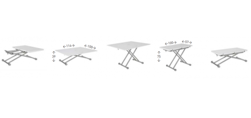 Mesa de centro graduable en altura tapa en símil marmol 110-114x39-75 cm