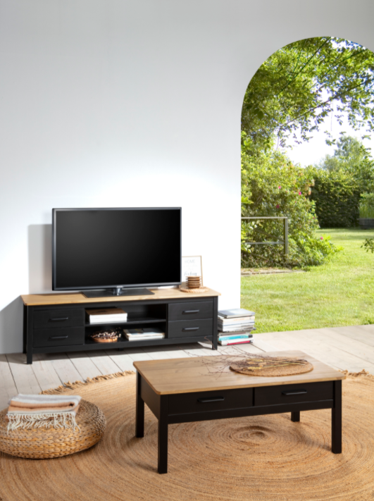 Mueble TV Vega madera de pino negro 158cm