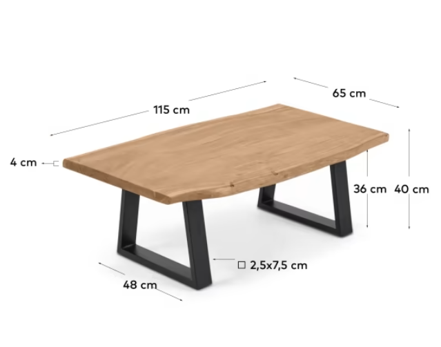 Mesa de centro wave madera acacia natural metal 115x65cm