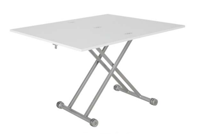 Mesa de centro graduable en altura tapa lacada en blanco 110-114x39-75 cm