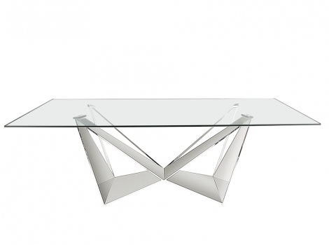 Mesa comedor de cristal templado y  acero cromado de 240x75cm