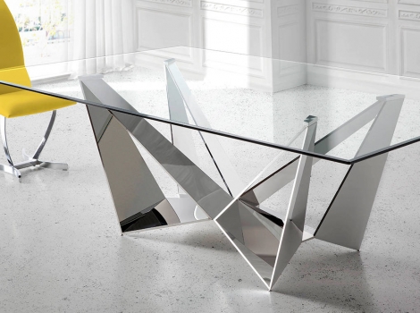 Mesa comedor de cristal templado y  acero cromado de 240x75cm