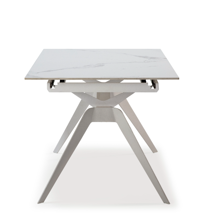 Mesa extensible Lula ceramica blanca pie metal blanco 160-220x90cm