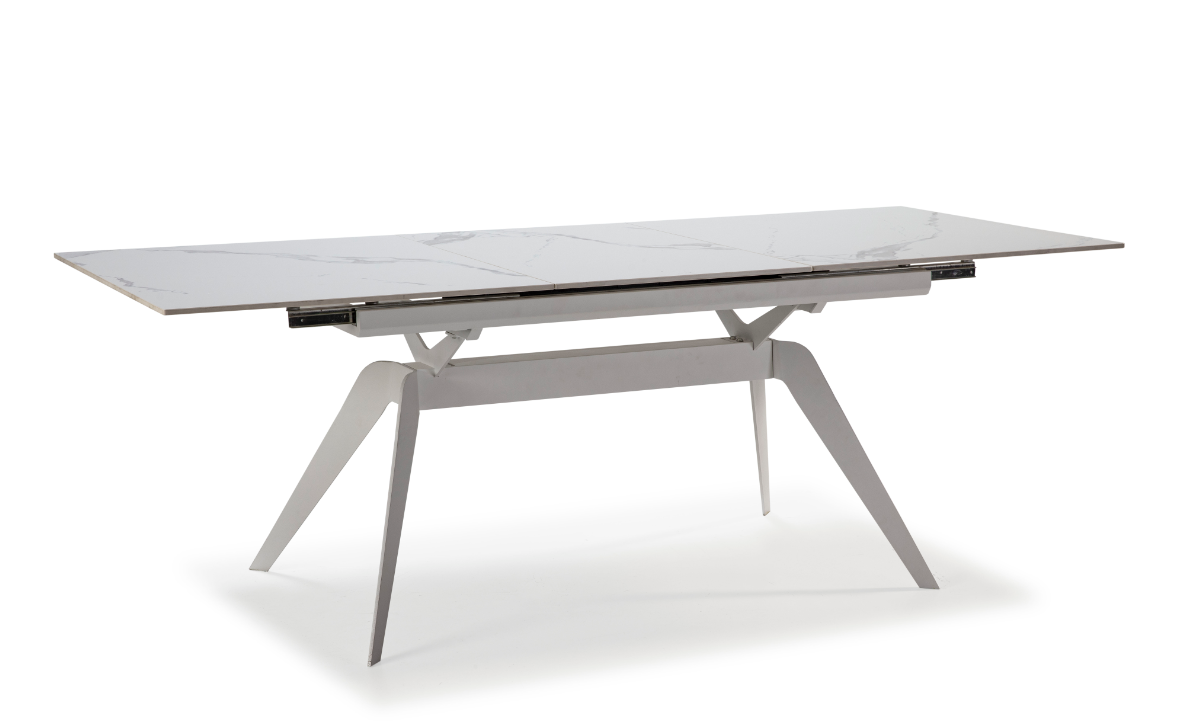 Mesa extensible Lula ceramica blanca pie metal blanco 160-220x90cm