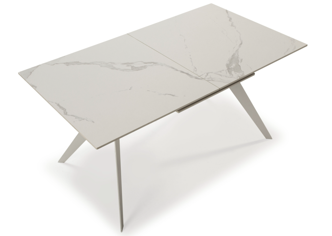 Mesa extensible Lula ceramica blanca pie metal blanco 160-220x90cm