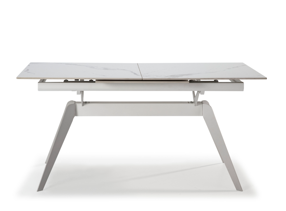 Mesa extensible Lula ceramica blanca pie metal blanco 160-220x90cm