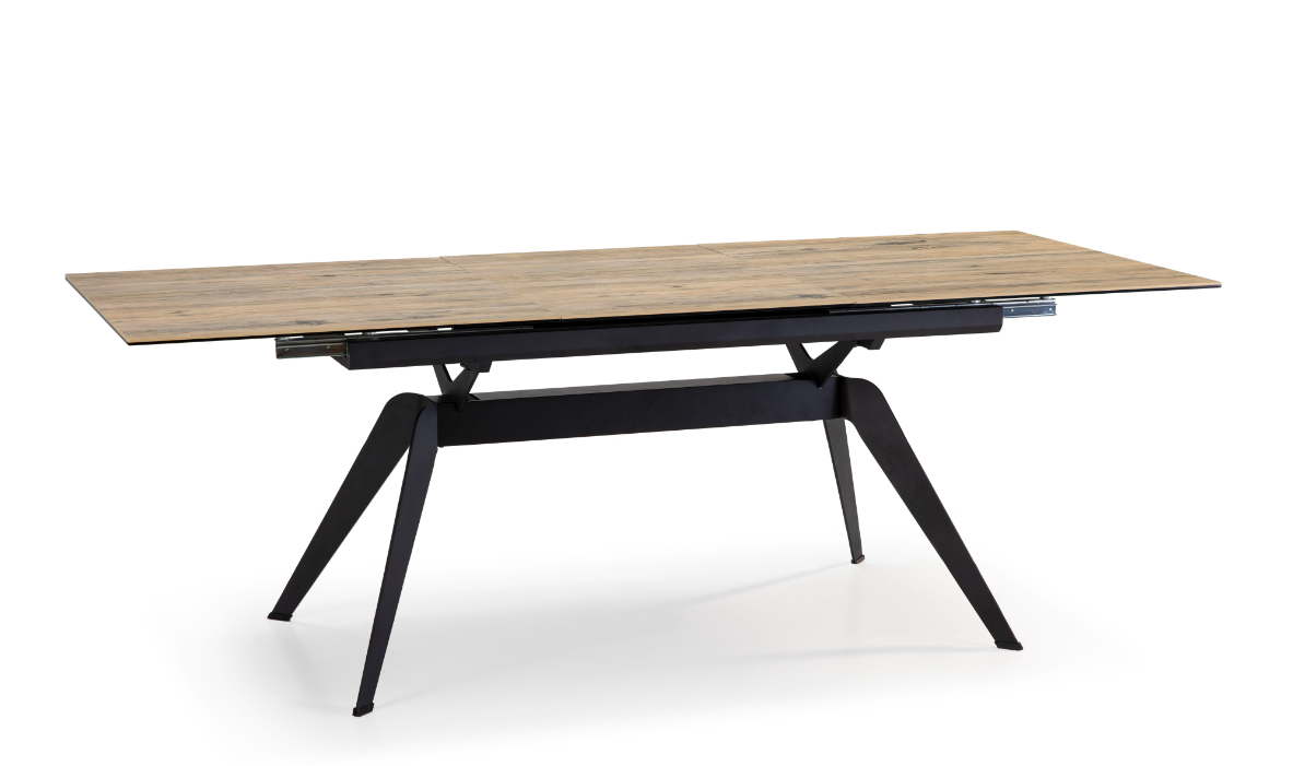 Mesa extensible Lula ceramica color madera pie metal negro 160-220x90cm