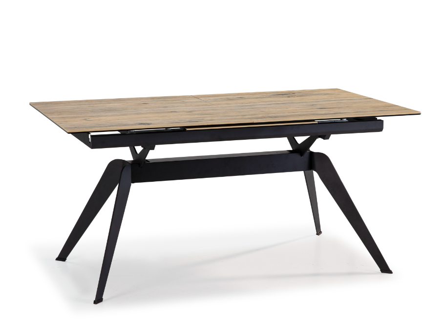 Mesa extensible Lula ceramica color madera pie metal negro 160-220x90cm