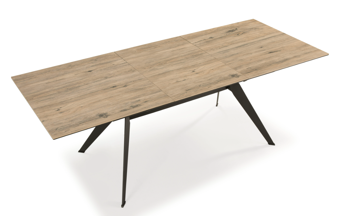 Mesa extensible Lula ceramica color madera pie metal negro 160-220x90cm