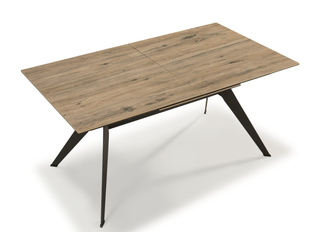 Mesa extensible Lula ceramica color madera pie metal negro 160-220x90cm