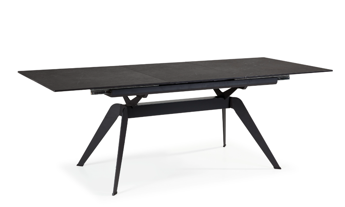 Mesa extensible Lula ceramica negra pie metal negro 160-220x90cm