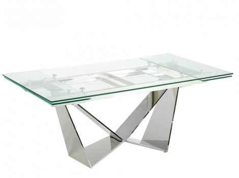 Mesa comedor extensible de cristal templado y  acero cromado de 160x75cm