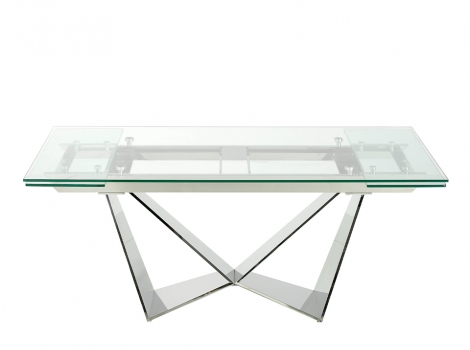 Mesa comedor extensible de cristal templado y  acero cromado de 160x75cm