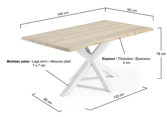 Mesa Ikon roble blanqueado patas de acero blanco 160x90 cm