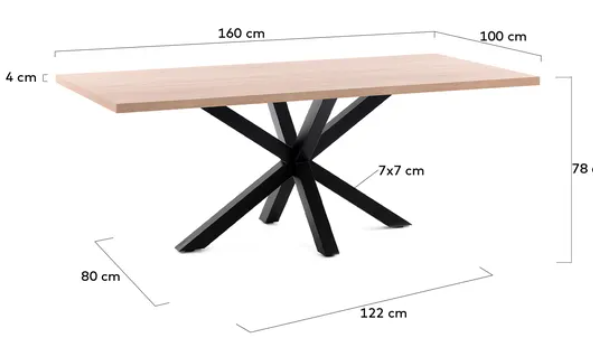 Mesa Ikon new natural patas acero negro 160x100 cm