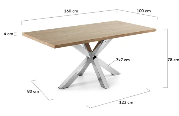 Mesa Ikon new natural patas de acero 160x100 cm