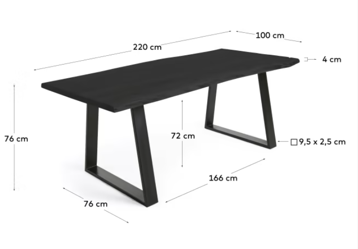 Mesa de comedor wave madera acacia negro metal 220x100cm