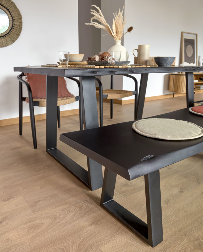 Mesa de comedor wave madera acacia negro metal 180x90cm