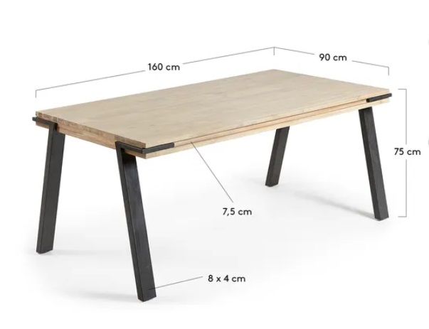 Mesa de comedor Budapest madera maciza de acacia 160x90 cm