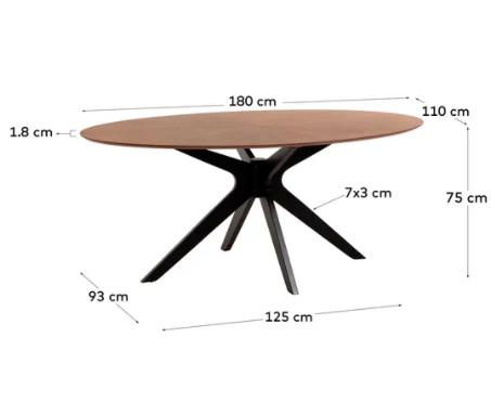 Mesa de comedor Lancome chapa natural de nogal 180x110cm