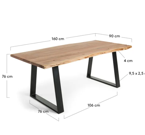 Mesa de comedor wave madera acacia natural metal 160x90cm